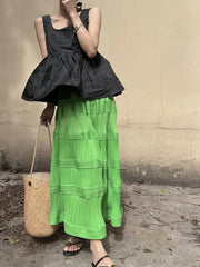 Pleated Pattern Green Skirt-SimpleModerne