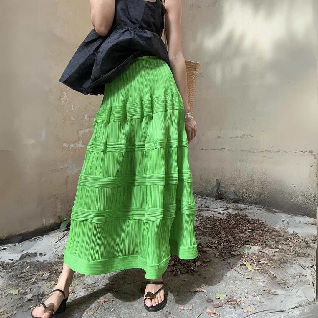 Pleated Pattern Green Skirt-SimpleModerne