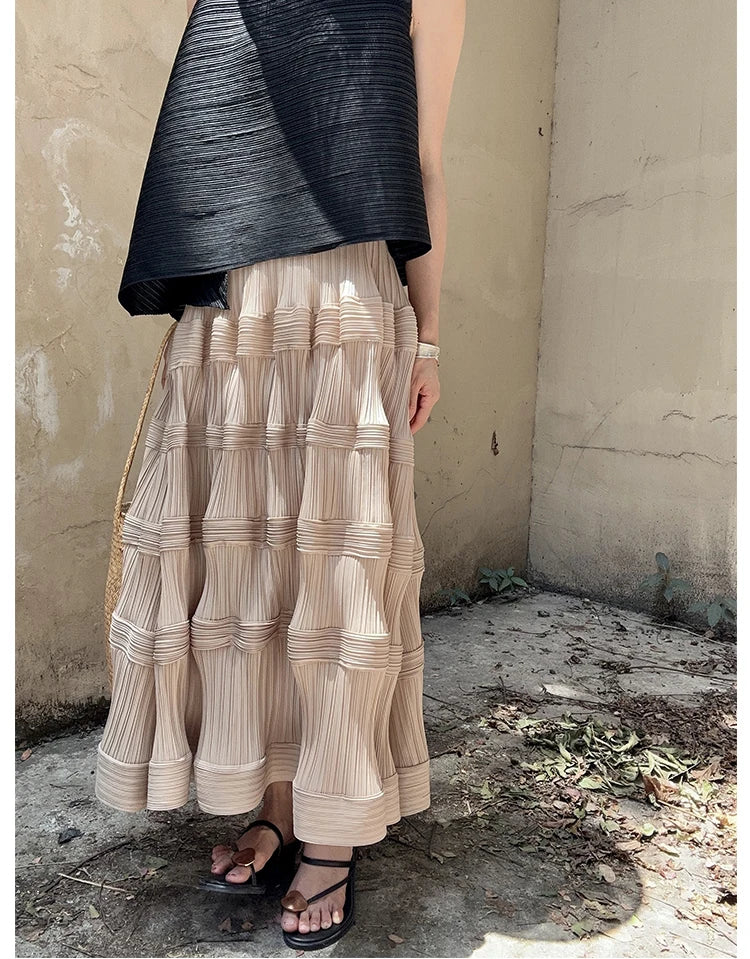 Pleated Pattern Khaki Skirt-SimpleModerne