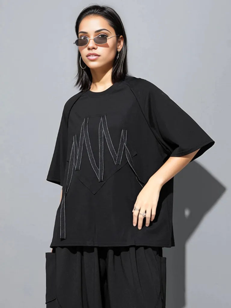 Punky Zigzag Applique T-Shirt-SimpleModerne