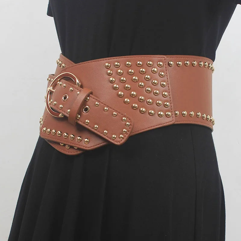 Rivet Girl - Gothic Style Wide Belt with Rivets-SimpleModerne