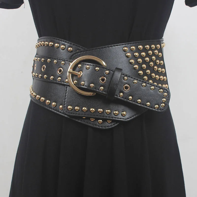 Rivet Girl - Gothic Style Wide Belt with Rivets-SimpleModerne