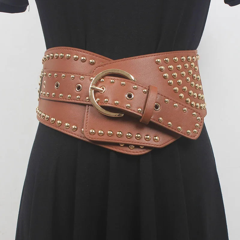 Rivet Girl - Gothic Style Wide Belt with Rivets-SimpleModerne