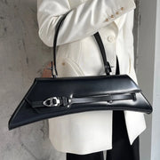 Chic Black Geometric Clutch Bag with Buckle Detailing-SimpleModerne