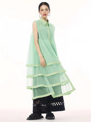 Layered Mesh Sleeveless Shirt-Dress – Available in White, Mint Green, and Black-SimpleModerne