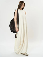 Maxi Potato Bag Dress with Deep V-Neckline - Beige-SimpleModerne