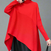 Knitted Asymmetrical Pullover with Turtleneck – Classic Black & Bold Red-SimpleModerne