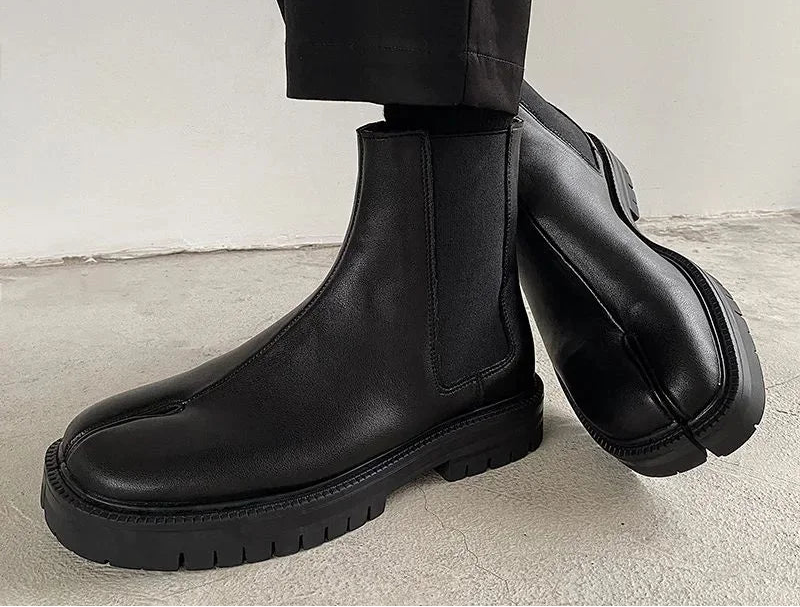 Unisex Black Split-Toe Chelsea Boots - Minimalist Ankle Boots-SimpleModerne