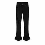 Distressed Black Flare Jeans with Knee Rip Detail-SimpleModerne