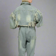 Cropped Distressed Denim Jacket – Vintage Punk-Inspired