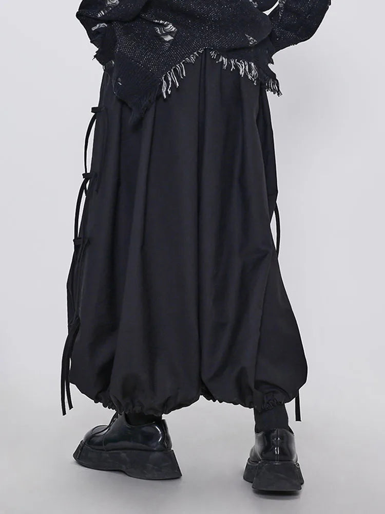 Gothic Style Balloon Fit Trousers with Lace-Up Decoration-SimpleModerne