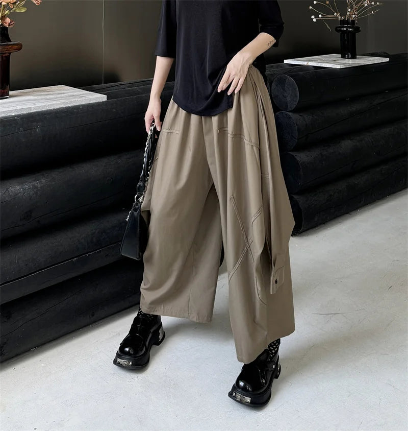 Industrial-Style Khaki Shirt-Sleeve Trousers-SimpleModerne