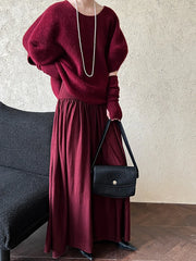 Jazz Up Winter Red Wine Maxi Skirt-SimpleModerne