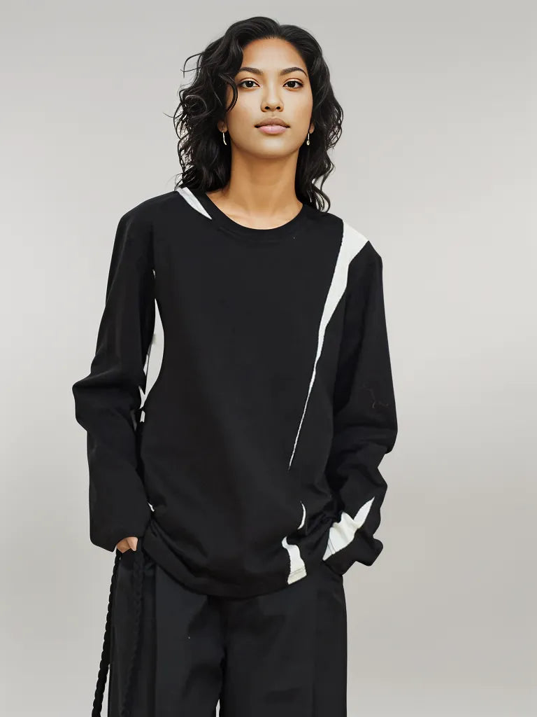 Casual Minimal Goth Color - Block Long Sleeve Shirt-SimpleModerne