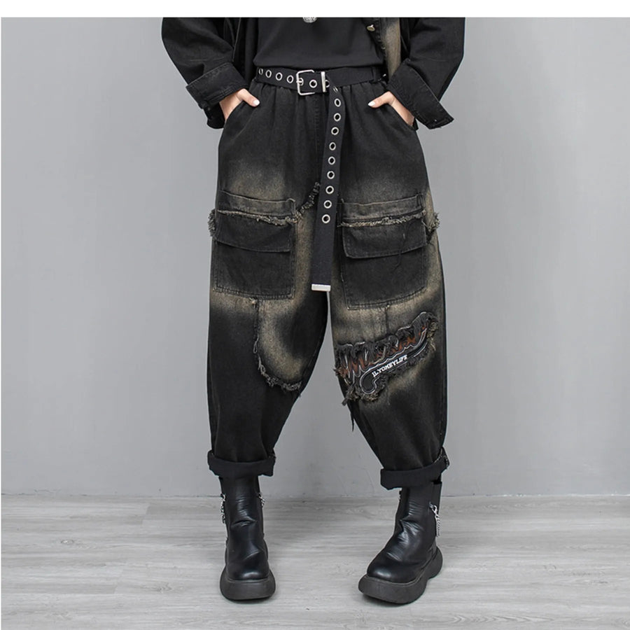 Vintage Punk Distressed Denim Pants-SimpleModerne