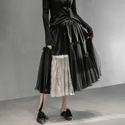 Casual Minimal Goth Layered Lace & Tulle Skirt-SimpleModerne