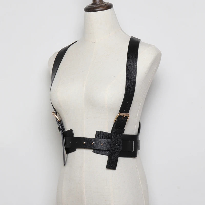 Edgy Adjustable Black Leather Harness Belt-SimpleModerne