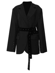 Chic Belted Blazer with Button Details - Structured Fit, Long Sleeves-SimpleModerne