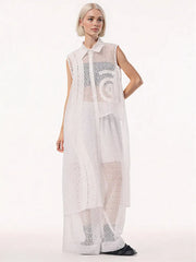 White Net Sleeveless Blouse - Sheer Layered Elegance-SimpleModerne