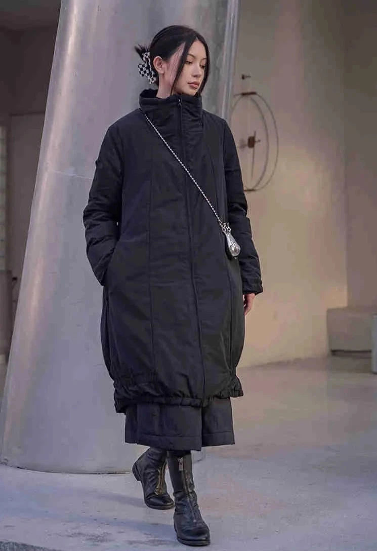 Casual Minimal Goth Cotton Padded Parka Coat-SimpleModerne