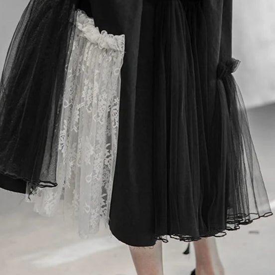 Casual Minimal Goth Layered Lace & Tulle Skirt-SimpleModerne