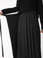 Black Skirt-Pant Hybrid with Pleated Overlay – Edgy and Unique Design for Modern Styles-SimpleModerne