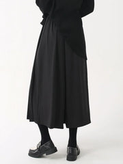 Black Skirt-Pant Hybrid with Pleated Overlay – Edgy and Unique Design for Modern Styles-SimpleModerne