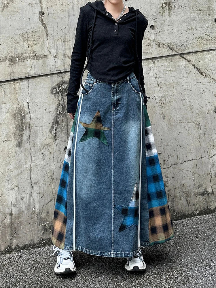 Denim & Textile Patchwork Skirt - 80's Pop-Inspired-SimpleModerne