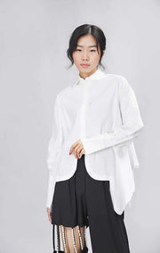 Asymmetrical Hem White Blouse with Unique Cut-SimpleModerne