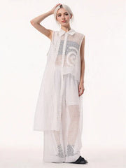 White Net Sleeveless Blouse - Sheer Layered Elegance-SimpleModerne