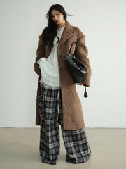 High-Waisted Plaid Trousers with Chic Drawstring Details-SimpleModerne