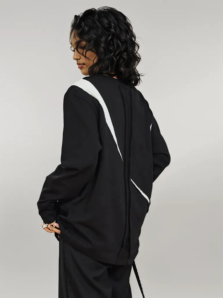 Casual Minimal Goth Color - Block Long Sleeve Shirt-SimpleModerne