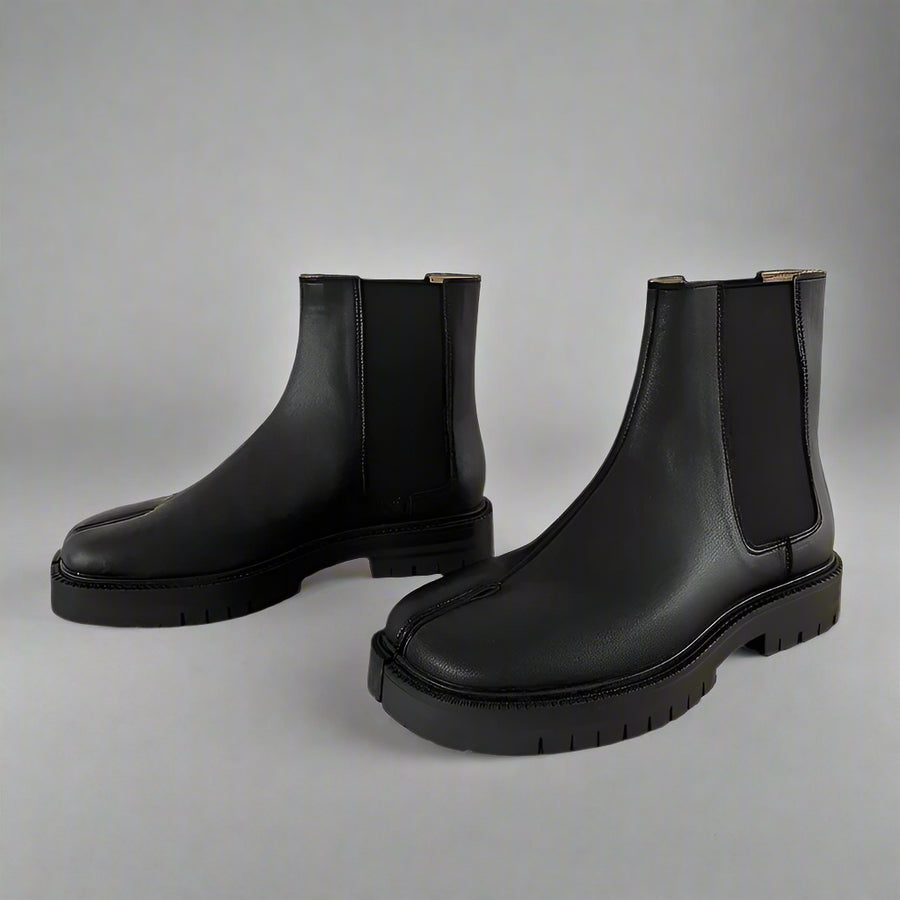 Unisex Black Split-Toe Chelsea Boots - Minimalist Ankle Boots-SimpleModerne