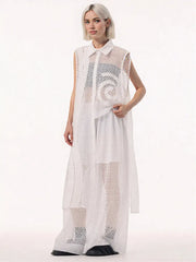 White Net Sleeveless Blouse - Sheer Layered Elegance-SimpleModerne