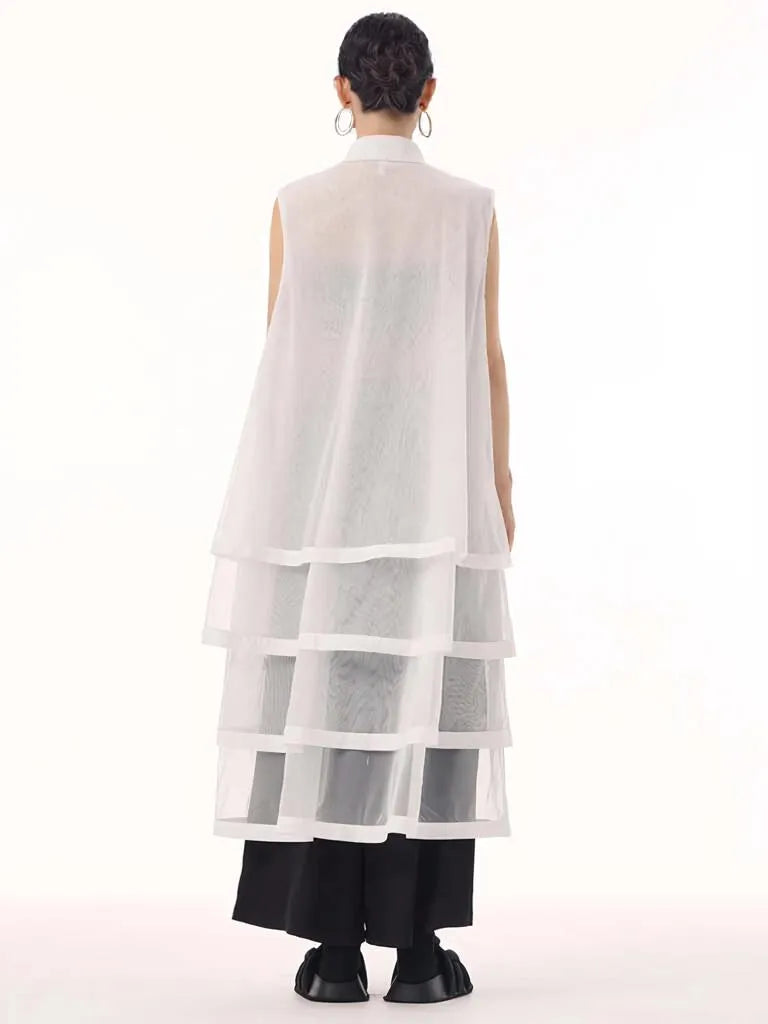 Layered Mesh Sleeveless Shirt-Dress – Available in White, Mint Green, and Black-SimpleModerne