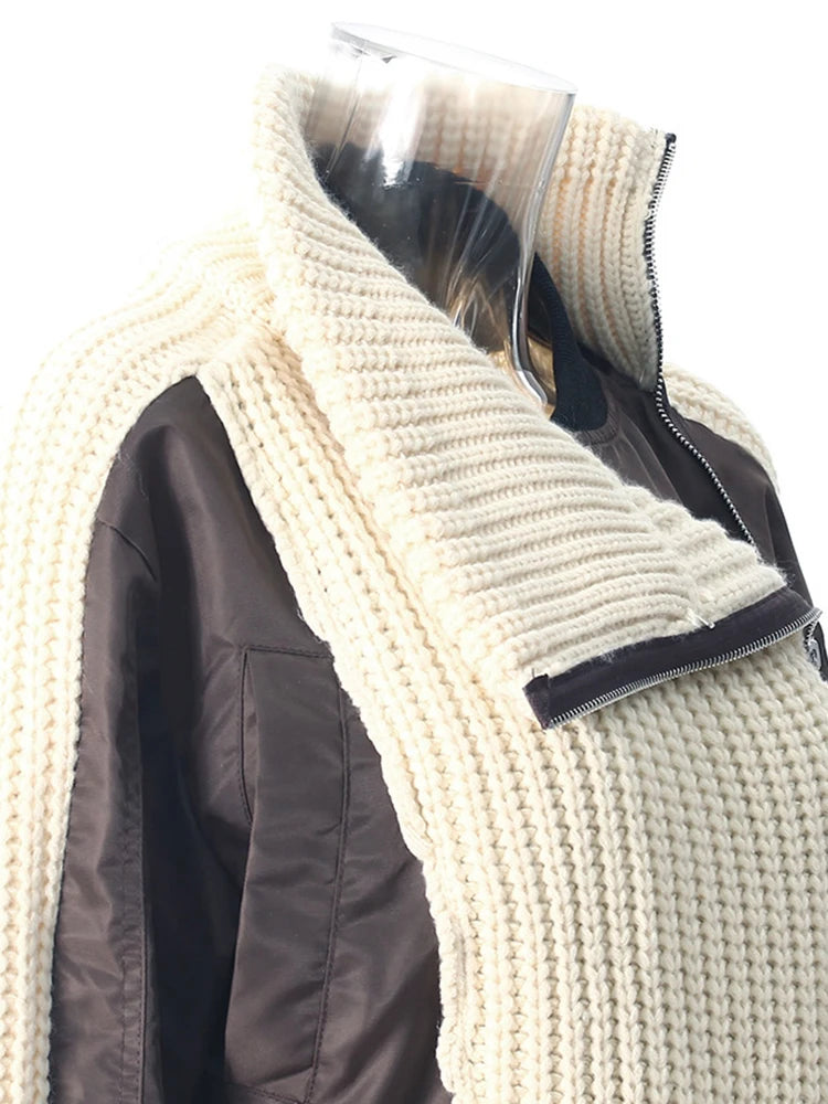 Limited Edition Trendy Knit Overlay Zipper Jacket-SimpleModerne