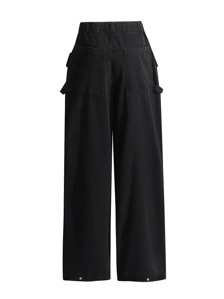 Maxi Pocket Dark Grey Wide-Leg Jeans with Vintage Zipper-SimpleModerne