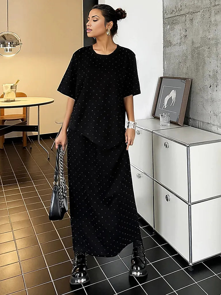 Elegant Rhinestone Embellished Two-Piece Black Skirt Suit-SimpleModerne