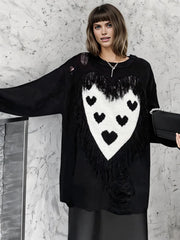 Limited Edition Gothic Heart Print Pullover - Oversized Fit, Rough Finish-SimpleModerne