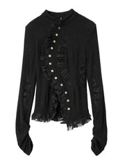 Gothic Irregular Lace-Inset Cardigan – Button Closure, Dark Romantic Style-SimpleModerne