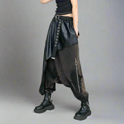 Punk-Inspired Trousers with Vegan Leather Overlay and Vintage Finish-SimpleModerne