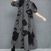 Charcoal Gray Bardot Punk Dress with Black Abstract Print-SimpleModerne