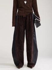 Vegan Leather Patchwork Relaxed Trousers - Coffee Brown & Black-SimpleModerne