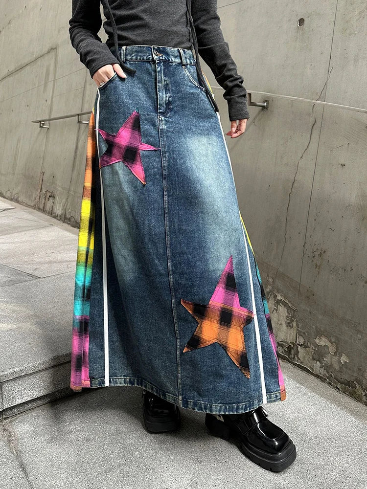 Denim & Textile Patchwork Skirt - 80's Pop-Inspired-SimpleModerne