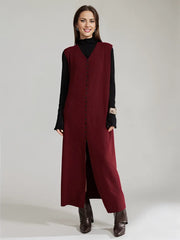 Wine Red Knitted Belted Longline Vest – Sophisticated Layering Essential-SimpleModerne