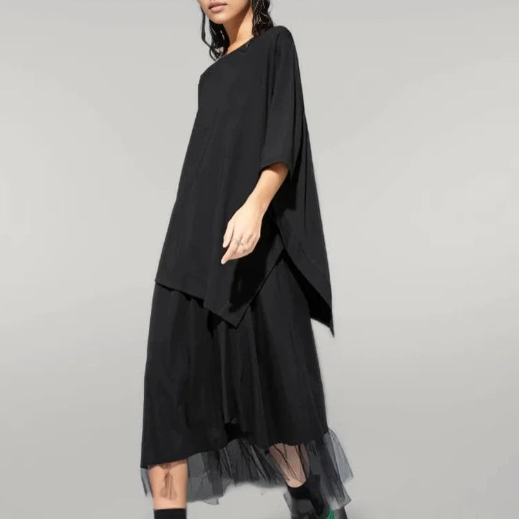 Chic Green Punky Shirt with Asymmetrical Hem and Three-Quarter Sleeves-SimpleModerne