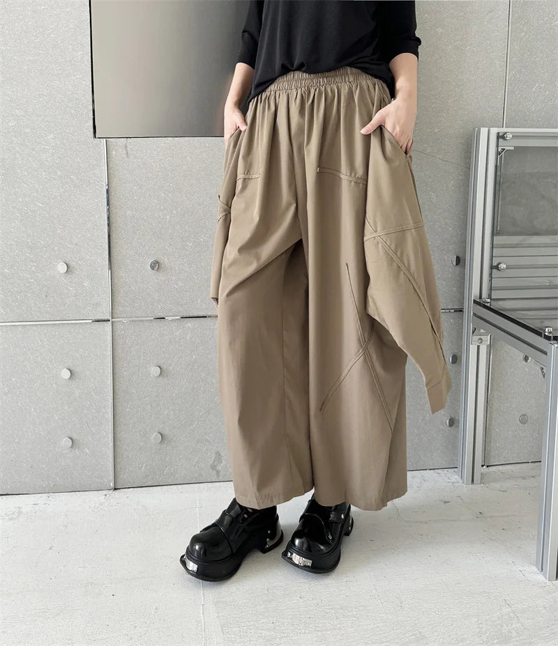 Industrial-Style Khaki Shirt-Sleeve Trousers-SimpleModerne