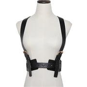 Edgy Adjustable Black Leather Harness Belt-SimpleModerne