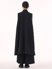 Edgy Sleeveless Shirt Dress with Chiffon Inserts and Button Closure-SimpleModerne