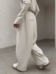 Winter Warm Wide-Leg Quilted Trousers | Beige, Textured Ruffled Pattern, Relaxed Fit-SimpleModerne